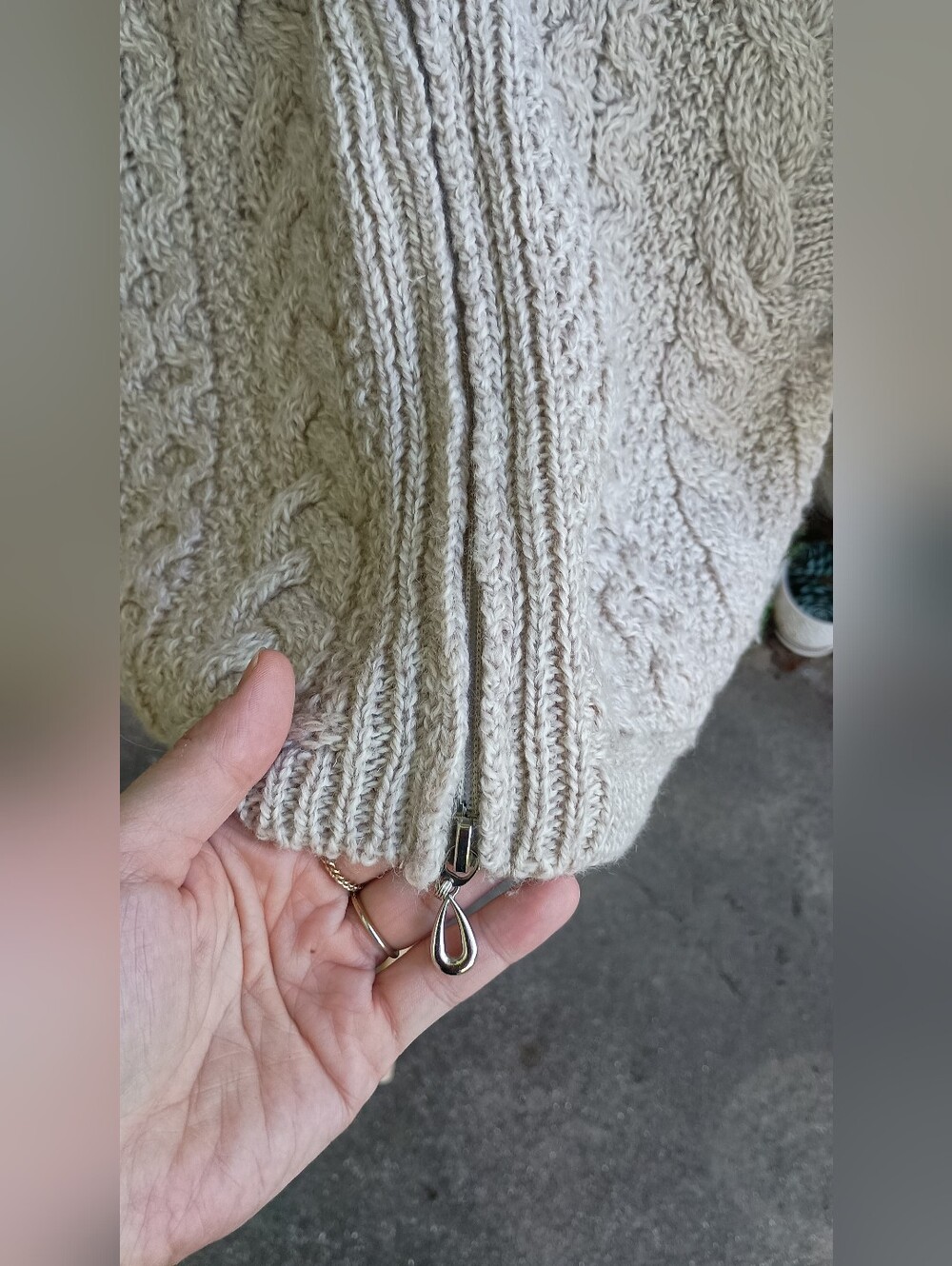 Inis Crafts Long 100% Merino Wool Cream Cable-Knit Zip Cardigan Sweater_M - Picture 6 of 8
